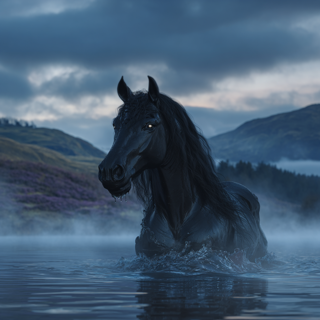 The Kelpies jwass001 a sleek black horse emerging from a misty scottish loc 9914975d 359e 4997 87ae 7753467069cd (1)